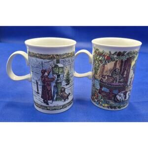 DUNOON Christmas Mugs Santa's Arrival & Christmas Past 10oz Set of Two Scotland